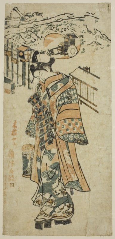 Visiting (Kayoi) - a parody of Shosho visiting Komachi, c. 1740s. Attributed to Mangetsudo.