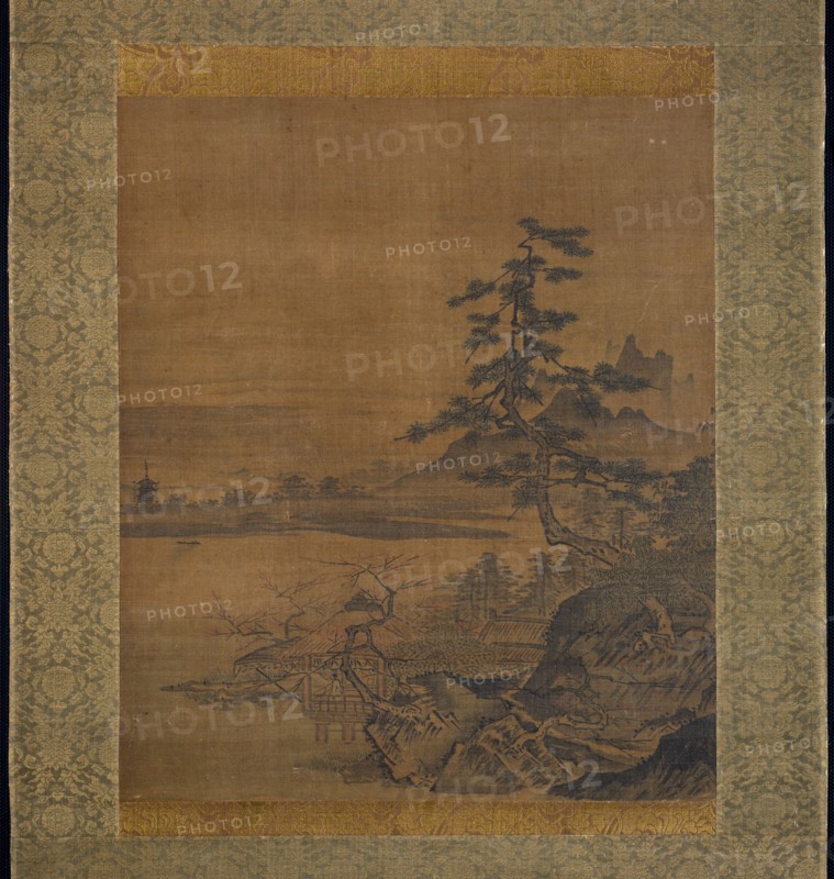 Spring View from a Thatched Pavilion on the Lakeshore, late 15th century. Attributed to Sesshu.