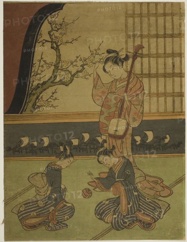 Courtesan Watching Her Attendants Playing with a Ball, c. 1765/70. Attributed to Suzuki Harunobu.