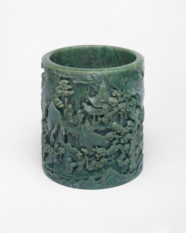 Brushpot Depicting a Daoist Paradise, Qing dynasty (1644-1911), reign of Qianlong (1736-1795).