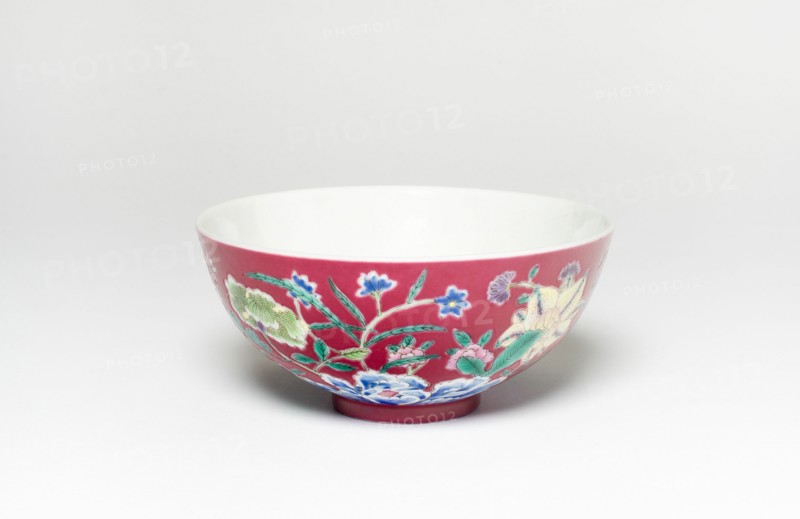 Ruby Red-Ground Famille-Rose 'Floral' Bowl, Qing dynasty (1644-1911), Jiaqing period (1796-1821).