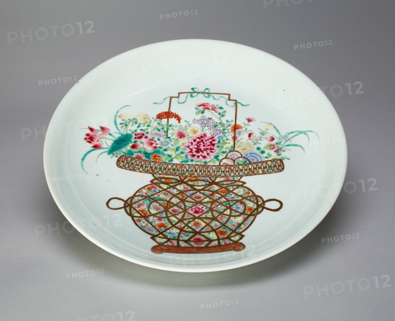 Famille-Rose 'Flower Basket' Dish, Qing dynasty (1644-1911), 18th century.