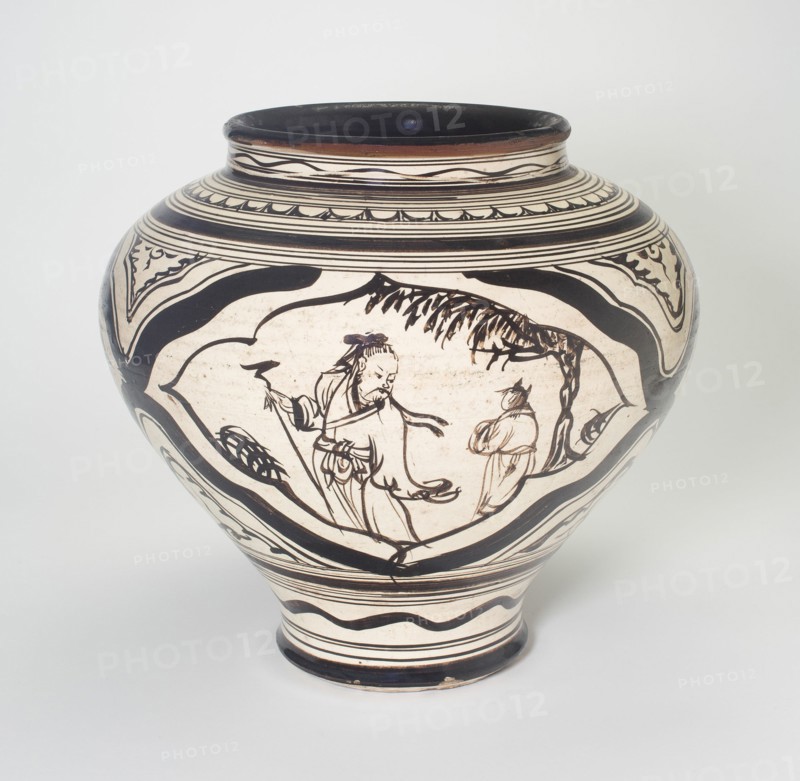 Vase with Figural and Floral Decoration, Yuan dynasty (1279-1368), 14th century.
