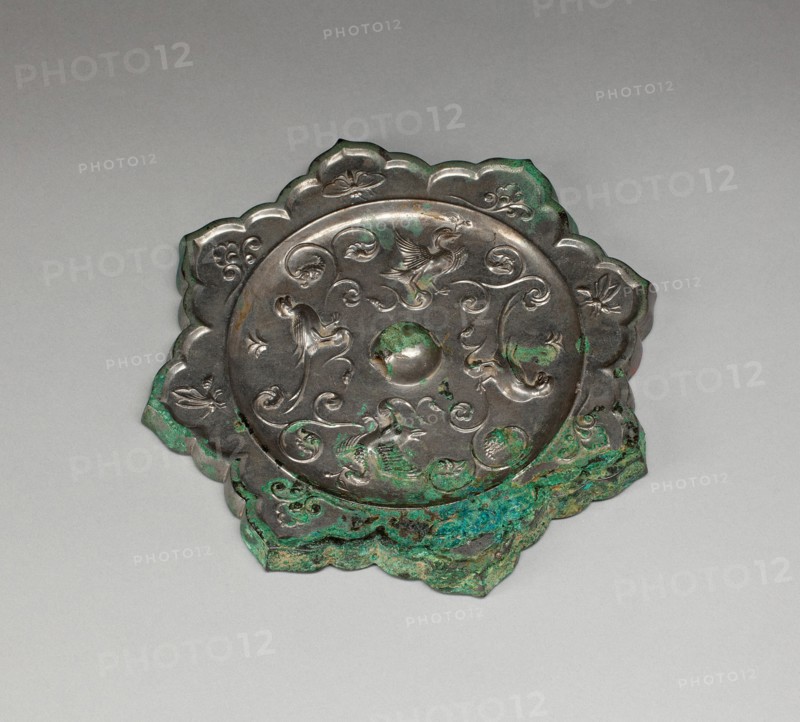 Lobed Mirror with Birds, Insects, and Floral Sprays, Tang dynasty (A.D. 618-907), 8th century.