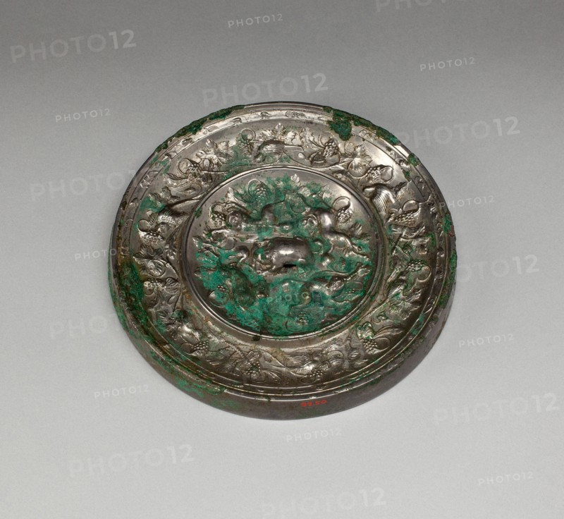 Mirror with "Lion and Grapevine" Design, Tang dynasty (A.D. 618-907), 8th century.
