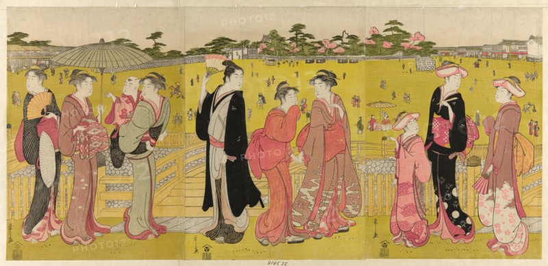 Strolling near Mihashi in Ueno, late 18th-early 19th century.