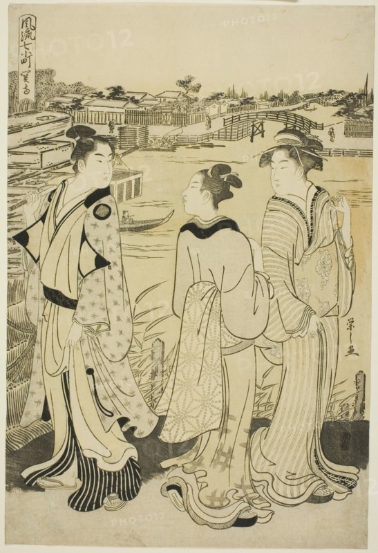 Ono no Komachi at Seki Temple, from the series The Fashionable Seven Komachi (Furyu nana Komachi), Edo period (1615-1868), about 1788.