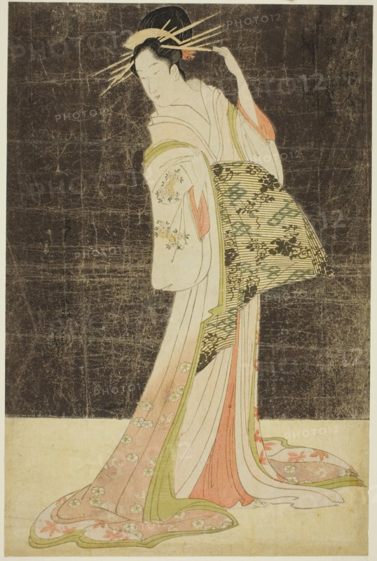 A Selection of Beauty from the Pleasure Quarters (Seiro bijin awase): Courtesans Hired for the New Years Holidays - Takigawa of the Ogiya, c. 1794.