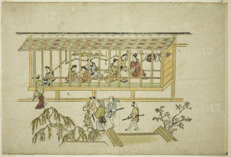 A House of Courtesans, from the series "The Appearance of Yoshiwara (Yoshiwara no tei)", c. 1681/84.