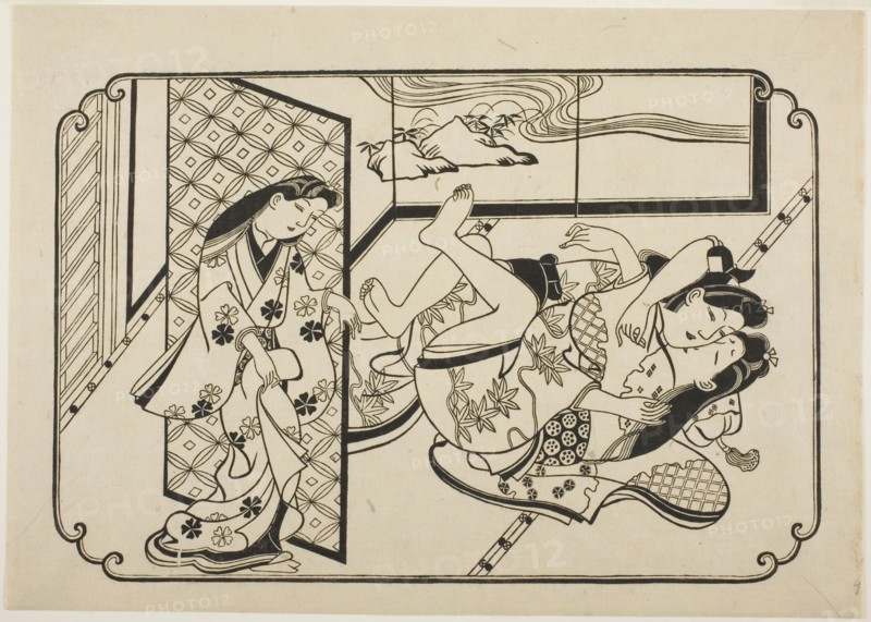 A Courtesan with Her Client, the first sheet of an untitled erotic picture album, c. 1673/81.