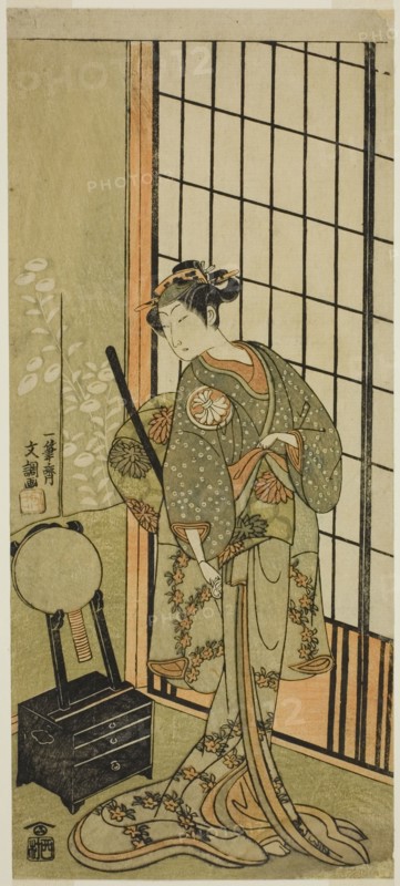 The Actor Segawa Kikunojo II as Princess Hitomaru (Hitormaru Hime) (?) in the Play Soga Moyo Aigo no Wakamatsu (?), Performed at the Nakamura Theater (?) in the First Month, 1769 (?), c. 1769.