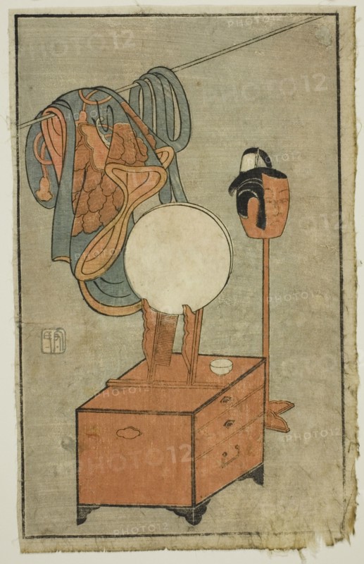 Actor's dressing table, from "A Picture Book of Stage Fans (Ehon butai ogi)", 1770.