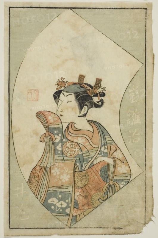 The Actor Arashi Hinaji, from "A Picture Book of Stage Fans (Ehon butai ogi)", 1770.