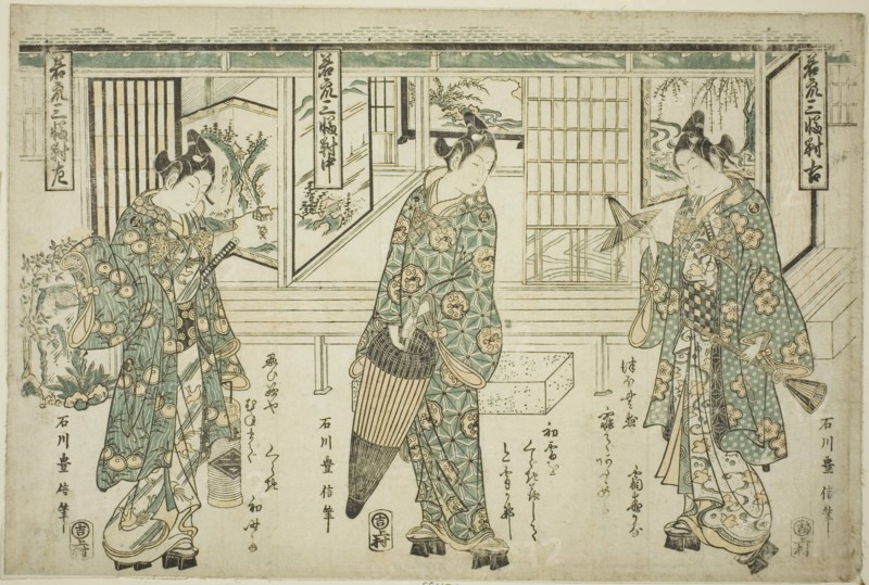 Young Men of Fashion - A Set of Three (Wakashu sanpukutsui), early 1750s.