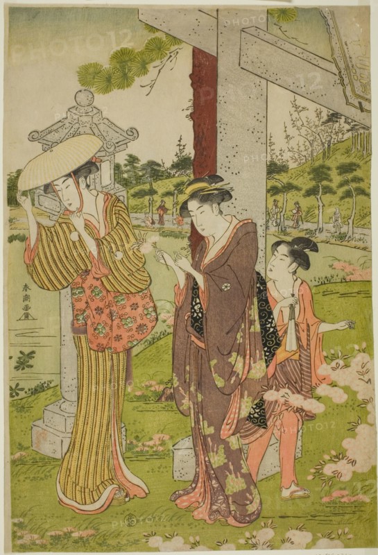 Picking Flowers at Kumano Junisha Shrine in Tsunohazu, late 1780s.