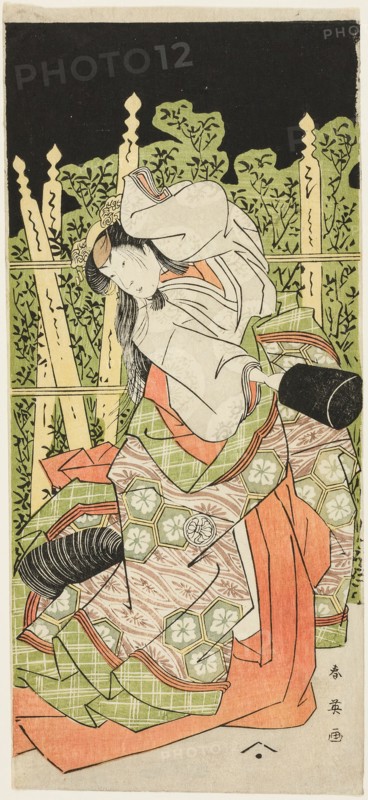 The Actor Segawa Kikunojo III, Possibly as Ono no Komachi, in the Final Part of Act Five of the Play Komachi-mura Shibai no Shogatsu (Komachi Village: New Year at the Theater), Performed at the Nakamura Theater from the First Day of the Eleventh Month, 1789, c. 1789.