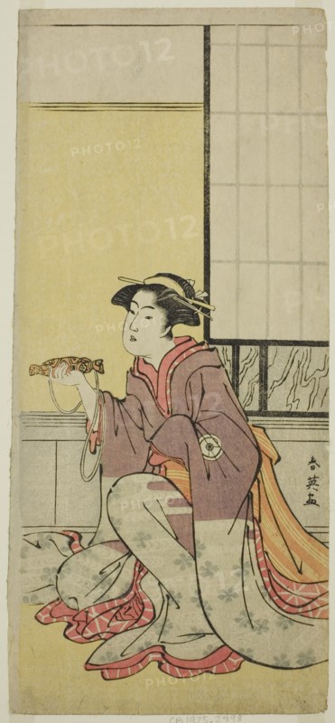 The Actor Iwai Hanshiro IV as Yae (?), in the Play Sugawara Denju Tenarai Kagami (?), Performed at the Kiri Theater (?) in the Seventh Month, 1788 (?), c. 1788.