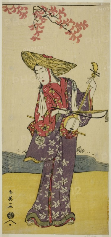The Actor Sawamura Tamagashira as a Strolling Musician in the Play Dai Danna Kanjincho, Performed at the Kawarazaki Theater in the Eleventh Month, 1790, c. 1790.