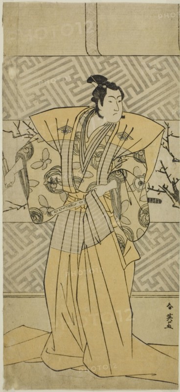 The Actor Iwai Hanshiro IV as Soga no Goro Tokimune in the Play Koi no Yosuga Kanegaki Soga, Performed at the Ichimura Theater in the First Month, 1789, c. 1789.