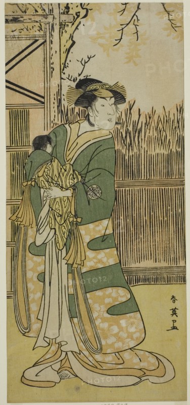 The Actor Nakayama Tomisaburo I as Lady Tokiwa (Tokiwa Gozen) (?) in the Play Kimmenuki Genke no Kakutsuba (?), Performed at the Ichimura Theater (?) in the Eleventh Month, 1791 (?), c. 1791.