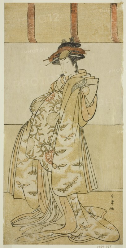 The Actor Yamashita Mangiku I as Kewaizaka no Shosho in the Play Nanakusa Yosooi Soga, Performed at the Nakamura Theater in the First Month, 1782, c. 1782.