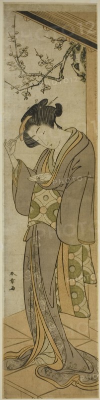 Woman on a Verandah About to Open a Letter, Japan, mid-late 1770s.
