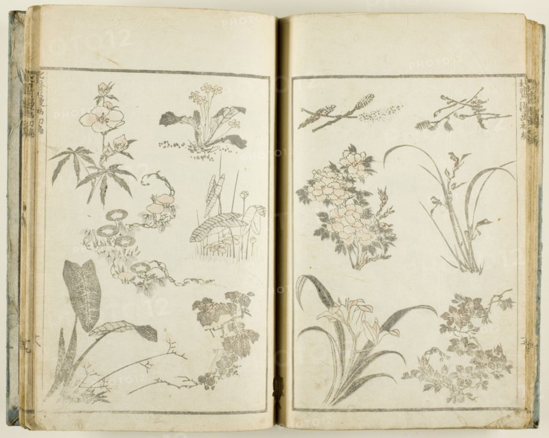 Hokusai manga (Sketches of Hokusai), v. 1-3, 5-11, and 14 of 15, Japan, 1812/78.