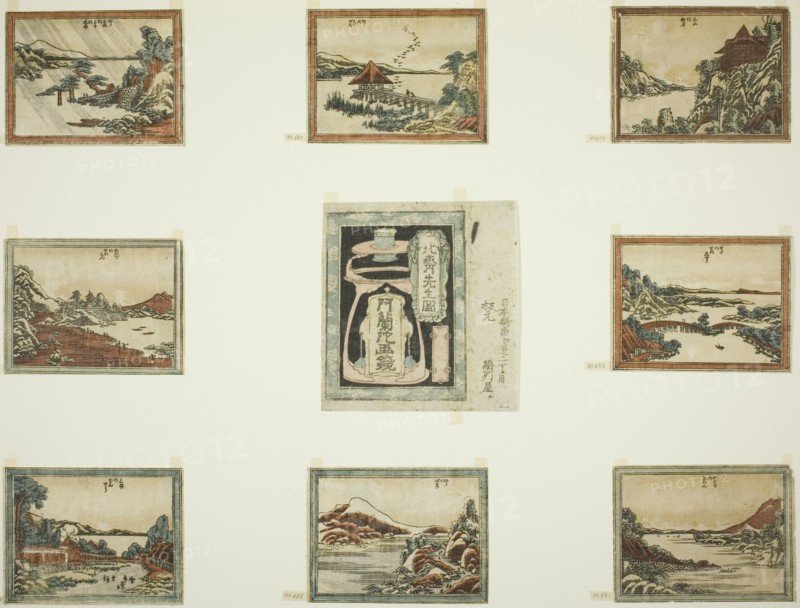Eight Views of Omi in Etching Style (Doban Omi hakkei) and cover sheet, Japan, 1804/16.