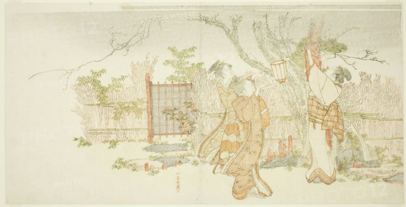 Three women beneath a plum tree at night, Japan, c. 1796.