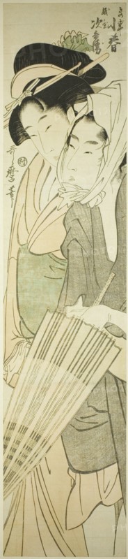 Koharu of the Kinokuniya and Kamiya Jihei, Japan, c. 1800. [Jihei of Kamiya eloping with Koharu of Kinokuniya].