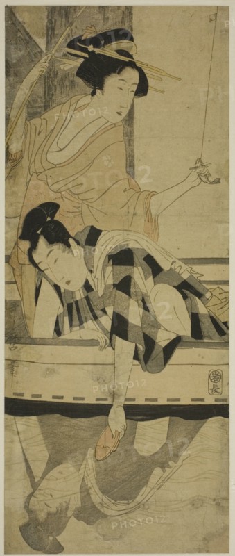 Fishing beneath a Bridge, Japan, c. 1800.