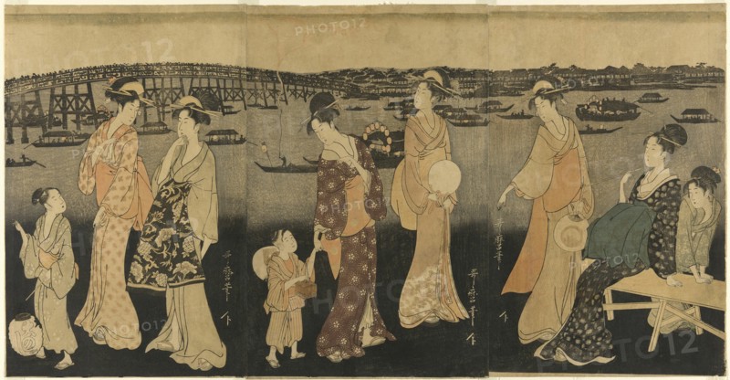 Women watching fireworks at Sumida River, Japan, c. 1795/96.