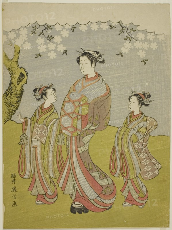 Courtesan and Attendants Parading under Cherry Tree, Japan, c. 1771.