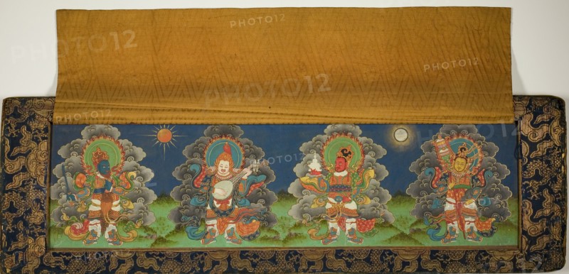 Final Page and Back Cover of Buddhist Manuscript With Four Guardian Kings, Mongolia, 17th/18th century.