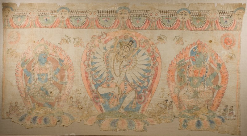 Tantric Temple Banner of a Dancing Goddess Flanked by Dakinis, 17th century.