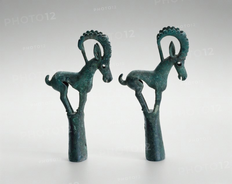Pair of pole tops with Ibex, 6th/4th century B.C.