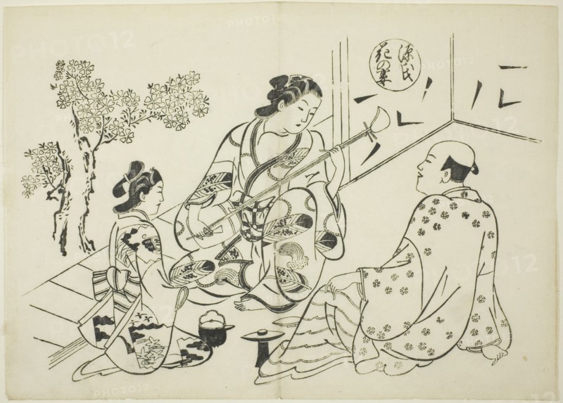 The Hana-no-en Chapter from "The Tale of Genji" (Genji Hana-no-en), from a series of Genji parodies, c. 1710.
