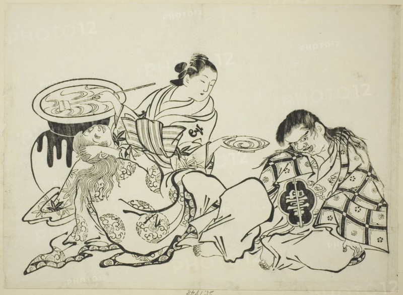 Courtesan Plying Shojo with Sake, no. 4 from a series of 12 prints, c. 1708.