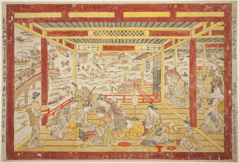 Enjoying the Evening Cool near Ryogoku Bridge (Ryogoku bashi yusuzumi uki-e), c. 1740.