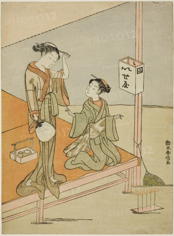 A Courtesan and Her Attendant at the Riverside Teahouse Iseya, c. 1768/69.