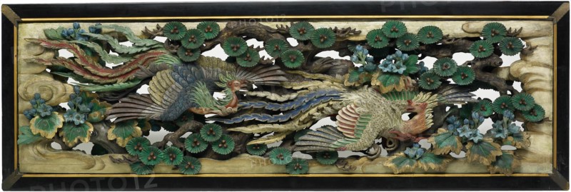 Carved wooden ramma (transom) panel from the Hooden, 1893. One of a pair.