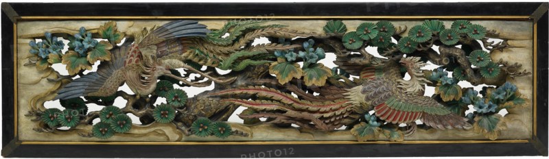 Carved wooden ramma (transom) panel from the Hooden, 1893. One of a pair.