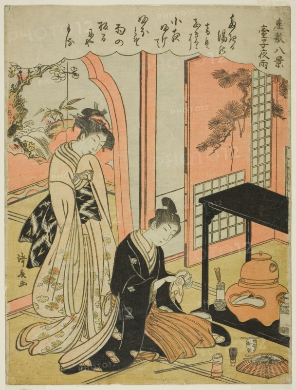 Night Rain of the Tea Stand, from the series "Eight Scenes of the Parlor (Zashiki hakkei)", c. 1777.