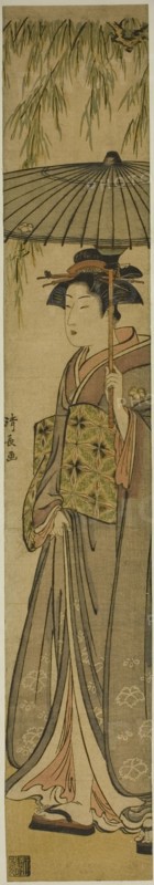 Geisha Carrying a Parasol under a Willow Tree, c. 1784.