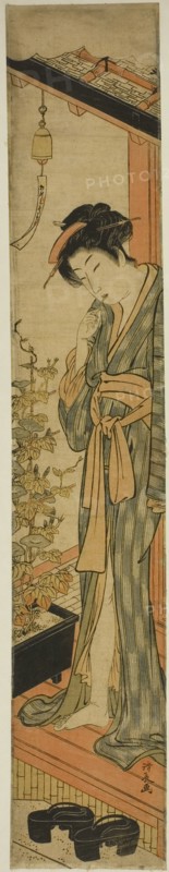 Woman Admiring Morning Glories while Brushing Her Teeth, c. 1779.
