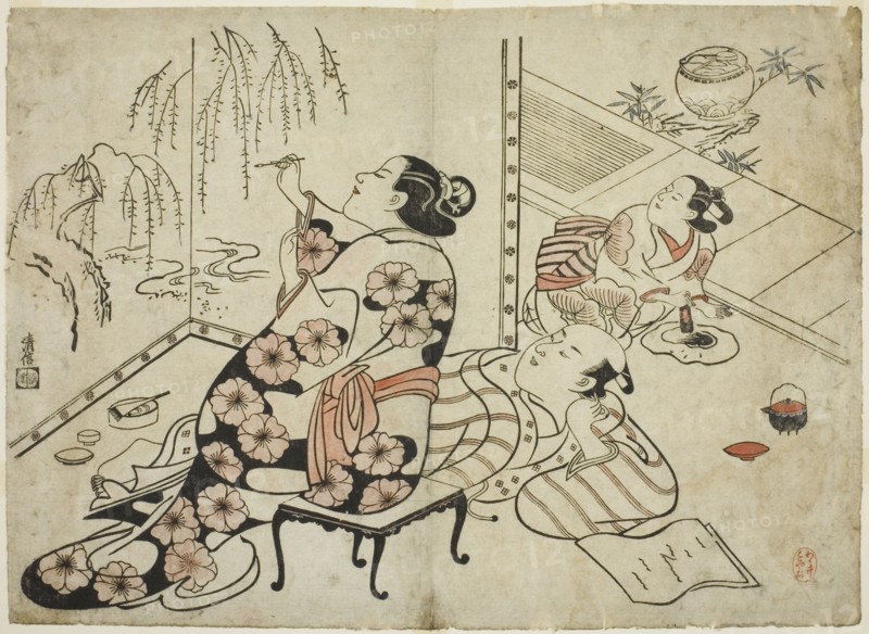 Courtesan Painting a Screen, from a series of 12 erotic prints, c. 1711.