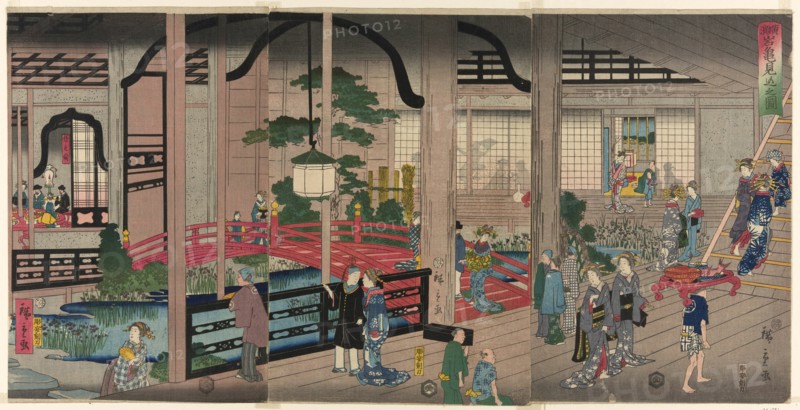 The Interior of the Gankiro in Yokohama (Yokohama Gankiro mikomi no zu), 1860.