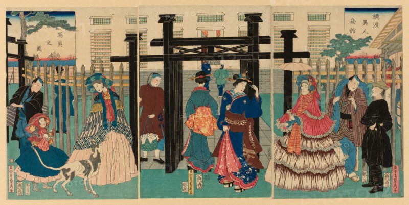 Foreign Mercantile House in Yokohama (Yokohama ijin shokan), 1861.
