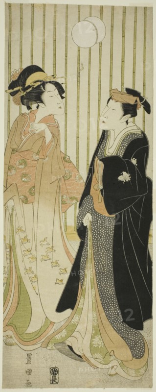 The actor Segawa Kikunojo and a young woman kicking a ball, n.d.