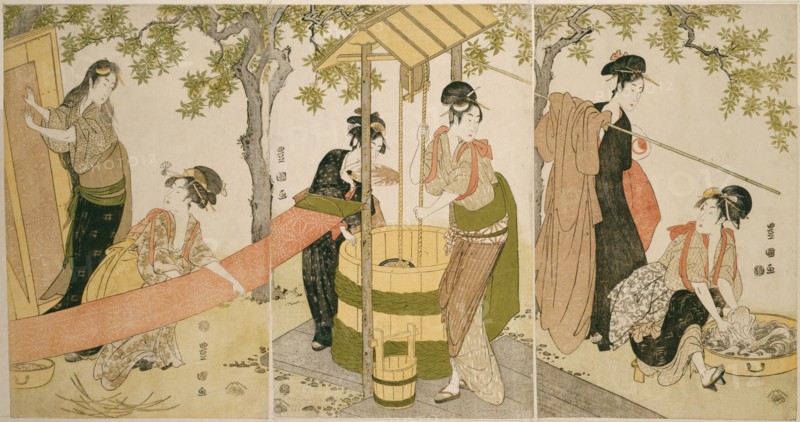 Doing the Laundry by the Well Curb (Idobata no sentaku to araihari), c. 1795.